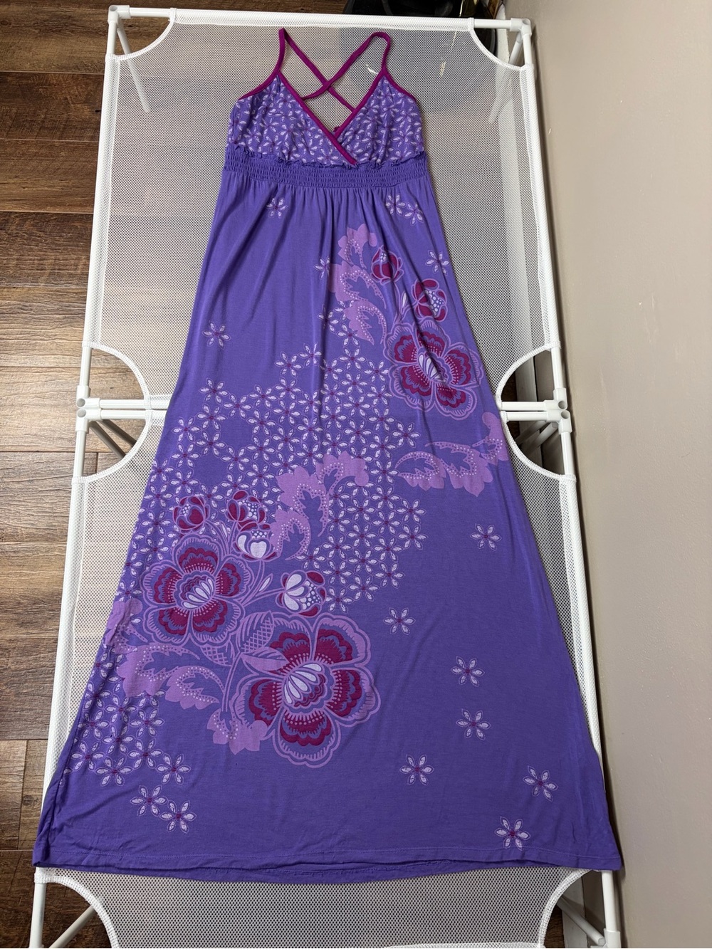 Aeropostale Purple Floral Boho Y2K Maxi Dress Surfer Hippie V-Neck Halter M EUC - Picture 8 of 16